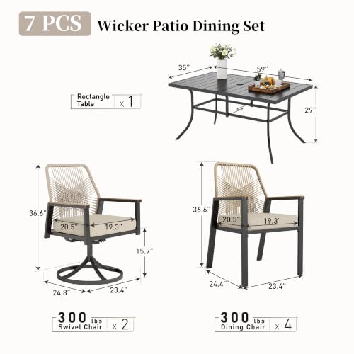 SUNSHINE VALLEY 7pc Patio Dining Set, 59" Metal Table & 6 Rattan Chairs