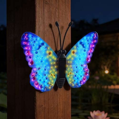XMHBCSM Solar LED Butterfly Outdoor Wall Decor with Sparkling Light-Up Wings - Hanging Solar Lights for Garden, Yard, Patio, Balcony, Living Room, Bedroom