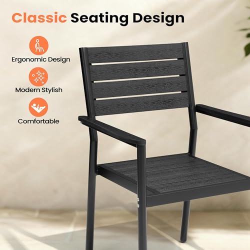 Pellebant 13 Piece Patio Table and Chairs Set for 12, Aluminum Outdoor Dining Set with Umbrella Hole, Stackable Dining Chair & 118" Dining Table, Black