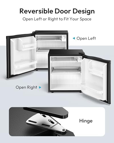 EUHOMY 1.7 Cu.Ft Mini Fridge, Reversible Single Door Compact Refrigerator, Adjustable Thermostat, Energy Saving, Mini Fridge for Bedroom, Office, Dorm, Black