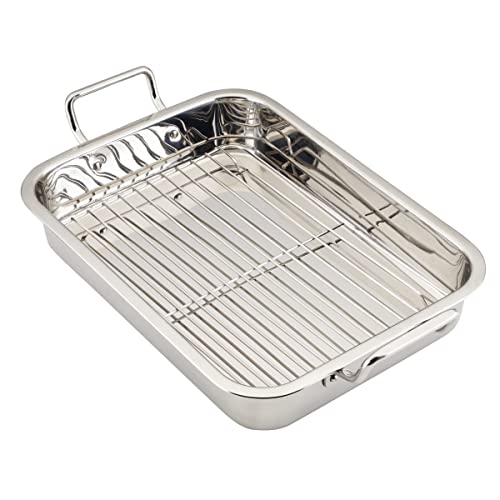 Farberware Classic Series Stainless Steel Roasting Pan with Rack, 17-Inch x 12.25-Inch Turkey Pan