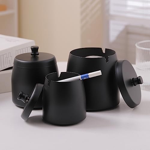 Ashtray with Lid for Cigarette, Stainless Steel Smokeless Odorless Windproof Ashtrays for Home Office Tabletop Outside Patio Outdoor Balcony(3.54"x3.0"x3.38")