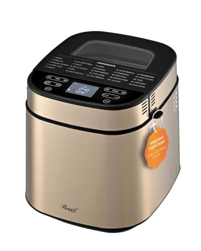 Rosewill 25-in-1 Automatic Bread Maker with Built-in Digital Scale, 3 Loaf Size up to 2.5LB, Beginner-Friendly with 700W High Power Dual Heater Baking System, BPA-Free Nonstick Coating Pan - Honey
