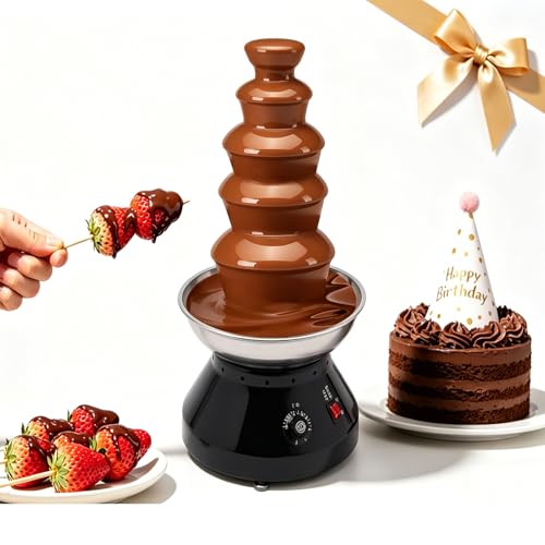 5-Tier Commercial Chocolate Fountain, 7-Pound Capability Hot Chocolate Fondue Tower, 230W Pure Copper Motor, 86-230°F Removable Stainless Steel Layer Tower (5 Layers - Black)