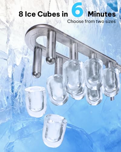Silonn Ice Maker Countertop, 8 Cubes in 6 Mins, 26.5 lbs/24H, 2 Ice Sizes, Self-Cleaning Bullet Ice Maker, Portable Ice Machine for Kitchen, Office, Party, RV Camping