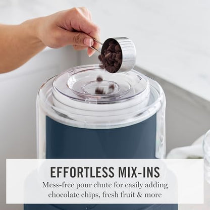Martha Stewart Ice Cream Maker, 2 Quart Double-Insulated Freezer Bowl, Sorbet & Frozen Yogurt, Ready in 20 Minutes, Mix-Ins Chute, Easy to Clean, Indigo Blue