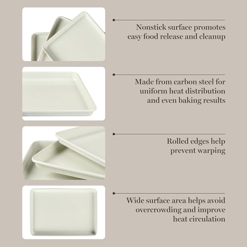 Martha Stewart Gallen 3-Piece Cookie Sheet Set – 13", 15", 17" Baking Pans, Ceramic Nonstick, PFA-Free, Carbon Steel – Oven Safe to 450°F, Warp-Resistant, Easy to Clean - Linen White