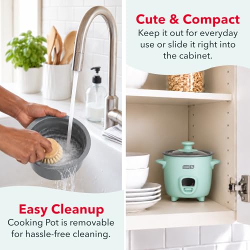 Dash Mini Rice Cooker, 2-Cup Removable Ceramic Nonstick Pot, Aqua