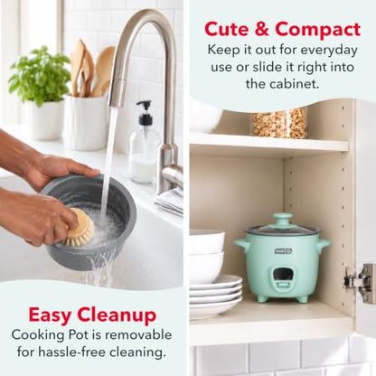 Dash Mini Rice Cooker, 2-Cup Removable Ceramic Nonstick Pot, Aqua