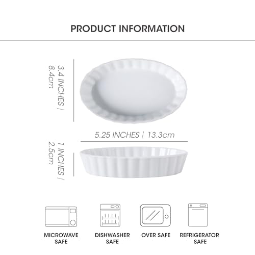 SumitlEyao 4-Piece Porcelain Baking Dish Set - 4 OZ 5.2 Inch Small Ramekins Pie Pans, Oven Safe Ramekins for Quiche, Tart, Dessert, Creme Brulee, Au Gratin | Stackable, Dishwasher Safe