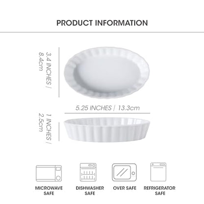 SumitlEyao 4-Piece Porcelain Baking Dish Set - 4 OZ 5.2 Inch Small Ramekins Pie Pans, Oven Safe Ramekins for Quiche, Tart, Dessert, Creme Brulee, Au Gratin | Stackable, Dishwasher Safe