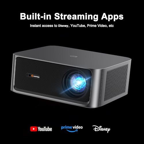 HAPPRUN 2500 ANSI Lumens Outdoor Projector with Built-in Streaming Apps, 4K Decoding Resolution, Dolby Audio, WiFi 6 and Bluetooth 5.2 for Indoor and Outdoor Home Theater
