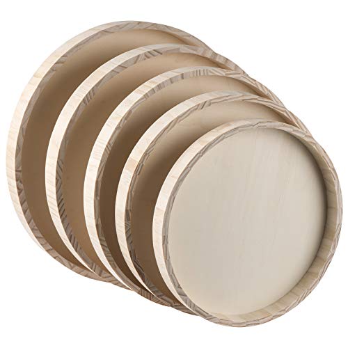 Wooden Round Trays for Serving - Five Piece Nested Breakfast Tray - Wood Crafts Trays for Organizing & Catering