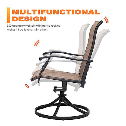 NUU GARDEN 7 Piece Outdoor Dining Set, 6 Swivel Patio Chairs and 1 Dining Table with 1.57 Inch Umbrella Hole, Iron Patio Furniture Set for Lawn Backyard Balcony, Black and Brown