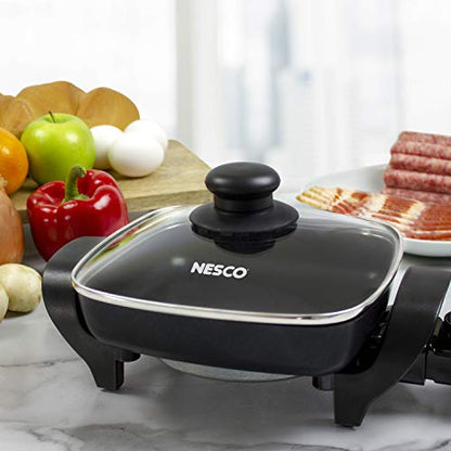NESCO ES‑08 Electric Skillet for Everyday Home Cooking, Black Large Nonstick Skillet with Adjustable Temperature Control
