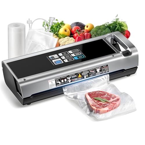 Food Vacuum Sealer Machine, 95KPa Powerful Food Saver with Dry/Moist/External Vacuum Modes, Built-in Cutter & Bag Storage, Single/Double Sealing, 1 Bag & 15 Pre-cut Bags（Silver）