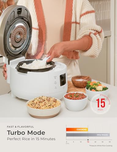 CUCKOO Twin Pressure Rice Cooker 6-Cup Uncooked / 12-Cup Cooked with Nonstick Inner Pot, Versatile Rice Maker & Warmer with 16 Menu Options, Open Cooking Mode, Voice Guide, White (CRP-ST0609FW)