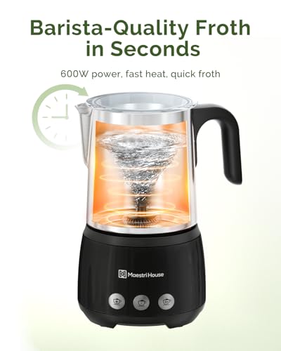 Maestri House Milk Frother, 4-in-1 ClassicFro 500 Electric Milk Steamer and Frother, 16.9OZ 600W Smart Touch Control Hot and Cold Foam Maker, Memory Function for Latte, Cappuccinos, Chocolate Milk