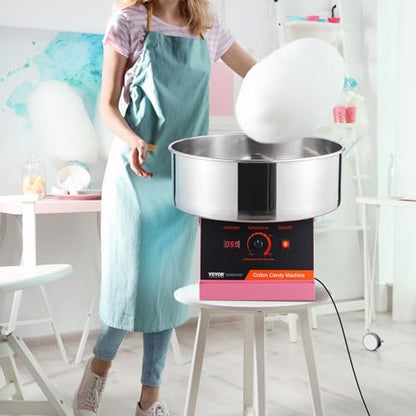 VEVOR Cotton Candy Machine Commercial, 1000W Electric Floss Maker with Stainless Steel Bowl, Sugar Scoop, Storage Drawer, Perfect for Home, Carnival, Kids Birthday, Family Party, Pink
