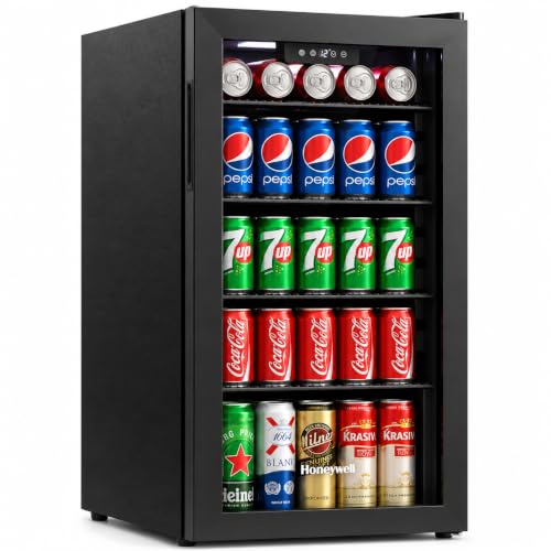 Honeywell Beverage Refrigerator and Cooler, 116 Can Mini Fridge with Glass Door for Soda Beer or Wine for Office or Bar with Adjustable Removable Shelving, Commercial Grade