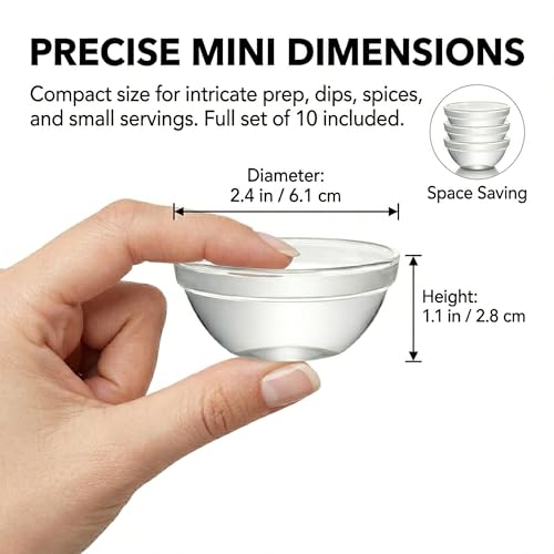 SENTOP Set of 10 Mini Prep Bowls, 2.36 Inch Small Glass Bowls, Stackable Clear Prep Mixing Bowls for Prep, Dessert, Dips, Nut and Candy Dishes, Dishwasher Safe