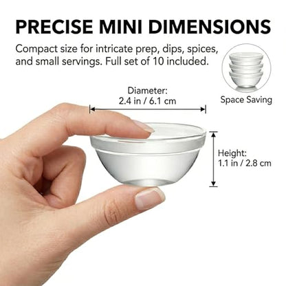 SENTOP Set of 10 Mini Prep Bowls, 2.36 Inch Small Glass Bowls, Stackable Clear Prep Mixing Bowls for Prep, Dessert, Dips, Nut and Candy Dishes, Dishwasher Safe
