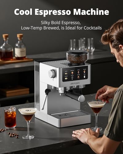 AIRMSEN Espresso Machine with Grinder, 20 Bar, Milk Frothing Steam Wand