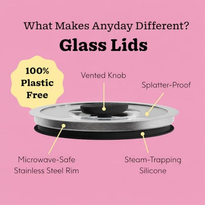 Anyday Onyx Collection 8-Piece Microwave Cookware Set | Glass Food Storage with Glass Lids | Plastic-Free Meal Prep | Microwave Steamer & Stackable Airtight Storage Container with Vented Lid
