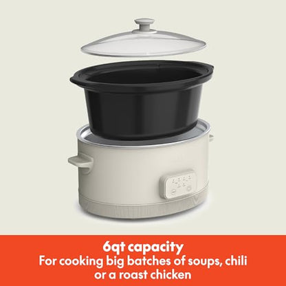 bella 6.0 Qt Programmable Slow Cooker, Ceramic Nonstick Coating, Adjustable Temperature & Cooking Times, Dishwasher Safe Stoneware Pot & Tempered Glass Lid, Tangle Free Cord Wrap, Oatmilk