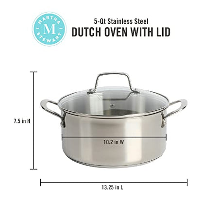 Martha Stewart Castelle 5-Quart 18/8 Stainless Steel Induction Safe Dutch Oven Casserole Pot With lid