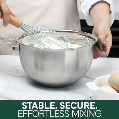 COOK WITH COLOR Stainless Steel Mixing Bowls Set and Measuring Cups- Nesting Bowls with Non-Slip Bottom and Easy-Grip Handles, Sage, 11 Pieces