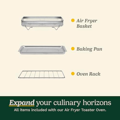 Cuisinart Compact Air Fryer Toaster Oven, Stainless Steel Fryer with 6-in-1 Functions, Adjustable Temperature, Includes Oven Rack, Baking Pan and Air Fry Basket, TOA-26