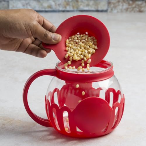 1.5 qt Borosilicate Glass Microwave Popcorn Maker, Red