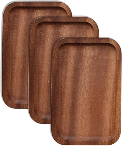 6 Pack Solid Wood Serving Platters and Trays of Natural Wood with Edge,Rectangular Avoid Sliding and Spilling Food