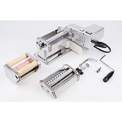 Shule Electric Pasta Maker with Motor Automatic Pasta Machine with Hand Crank and Multifunctional Rollers