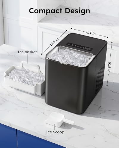 Simzlife Ice Maker Countertop, 26.5 lbs/Day, 8 Bullet Fast Ice in 6 Mins