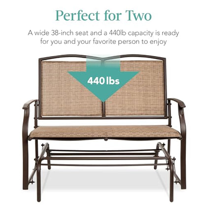 Best Choice Products 2-Person Outdoor Patio Swing Glider Steel Bench Loveseat Rocker for Deck, Porch w/Textilene Fabric, Steel Frame - Brown