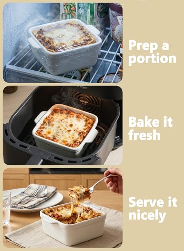 5x5 Small Baking Dish for Oven, 28 Oz Individual Ceramic Casserole Dish with Handles, Mini Baking Dish for Lasagna, Brownies, Desserts & Reheating, Oven Microwave Dishwasher Safe, Set of 2