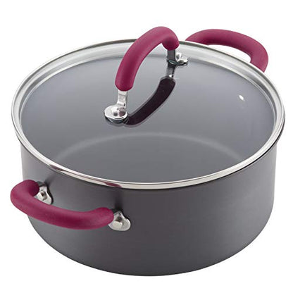 Rachael Ray Create Delicious Hard Anodized Nonstick Cookware Pots and Pans Set, 11 Piece, Burgundy Handles
