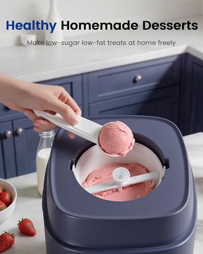 Oplace 4-in-1 Compressor Ice Cream Maker (1.0Qt), No Pre-Freezing, Automatic Yogurt Maker, Gelato Sorbet Frozen Yogurt Soft Serve Machine, Compact Vertical Design for Home Kitchen(Blue)