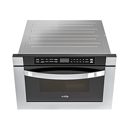 KoolMore 24 Inch Stainless-Steel Microwave Drawer with 1.2 cu. ft. Capacity, 1000W Power with 10 Custom Cooking Levels, Memory, and Timer Functions, Wall-Mounted with Flat Bottom (KM-MD-1SS)