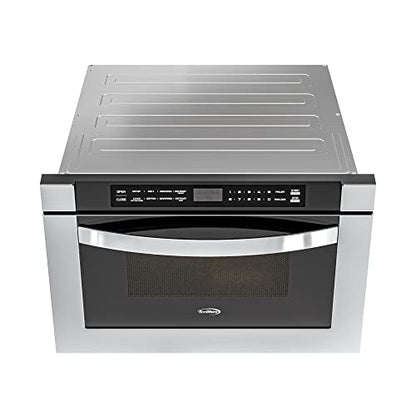 KoolMore 24 Inch Stainless-Steel Microwave Drawer with 1.2 cu. ft. Capacity, 1000W Power with 10 Custom Cooking Levels, Memory, and Timer Functions, Wall-Mounted with Flat Bottom (KM-MD-1SS)