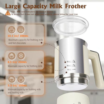 NESSGRAIM 5-in-1 Electric Milk Frother, Automatic Milk Frother & Steamer for Hot & Cold Foam, Large Capacity Milk Warmer for Latte Cappuccino, Hot Chocolate Maker, Dishwasher Safe (Beige)