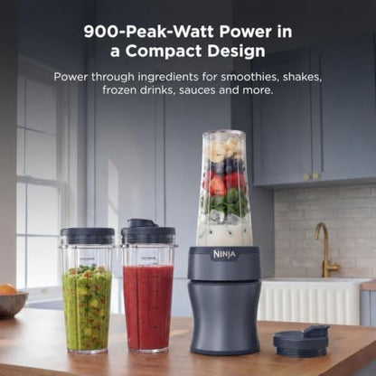Ninja Nutri-Plus Personal Blender, 900PW, (3) 20oz Cups, Blue, BN301BLBRN