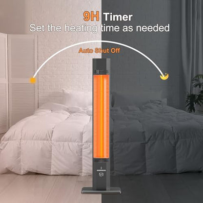AIRTHRYL 42 INCH Outdoor Patio Heater, 9 Heat Levels & 9 Hour Timer, 1500W, 1S Instant Heat, Infrared Heater with Child Safety Lock, IP65 Waterproof, Tip-Over for Outdoor Indoor Use, Black