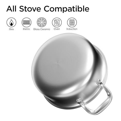 COOKER KING 5QT Stainless Steel Saute Pan with Lid, Hybrid Nonstick Deep Saute Pan, Chicken Fryer, Tri-Ply Clad Even Heat Distribution, Dishwasher-Friendly,Oven Safe to 900°F, Induction Compatible