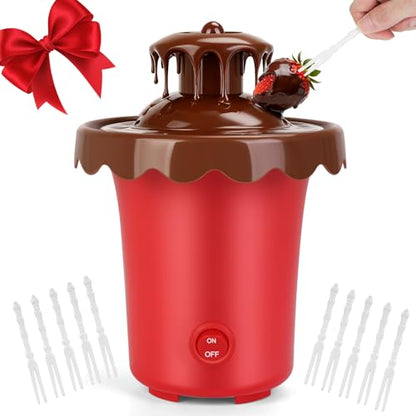 Mini Chocolate Fountain Machine, Removable Cheese for Chocolate, Candy, Portable Chocolate Melt Machine for Party, Camping, Birthday, Wedding, Powered by 4 x C Batteries(Not Included) (Red Plastic)