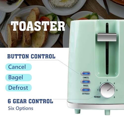 Seydere Toaster 2 Slices, Toasters Wide Slot, Bread Toaster with Cancel, Bagel, Defrost Function, Bagel Toasters with Removable Tray & 6 Temperature Settings, Green