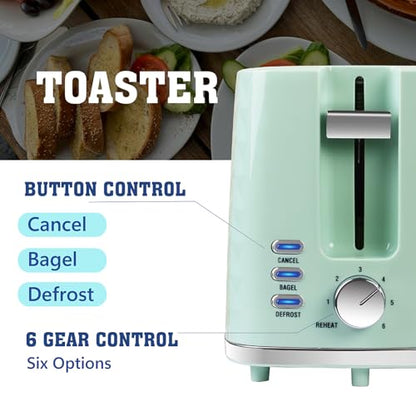 Seydere Toaster 2 Slices, Toasters Wide Slot, Bread Toaster with Cancel, Bagel, Defrost Function, Bagel Toasters with Removable Tray & 6 Temperature Settings, Green