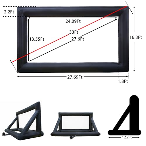 33ft Outdoor Inflatable Movie Screen, No Seam Projector Screen with Air Blower, Support Front & Rear Projection